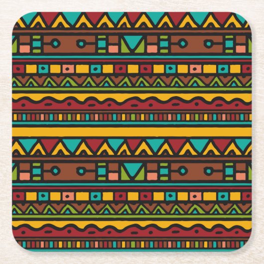 手描きトライバルパターンのアーストーン スクエアペーパーコースター (正面)