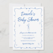 手描きトレンディーブルー花男の赤ちゃんシャワー 招待状 (正面)