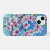 手描きトレンディー水彩桜 iPhone 15ケース (裏面横)