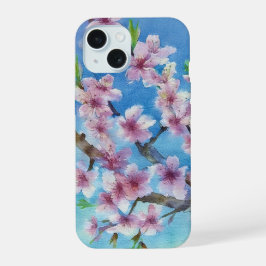 手描きトレンディー水彩桜 iPhone 15ケース