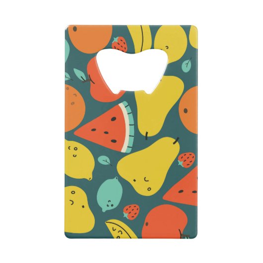 手描きトロピカルフルーツパターン クレジットカード栓抜き (正面)