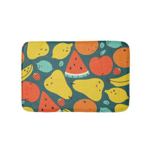 手描きトロピカルフルーツパターン バスマット (正面)
