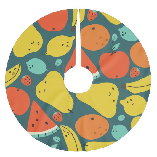 手描きトロピカルフルーツパターン ブラッシュドポリエステルツリースカート (正面)