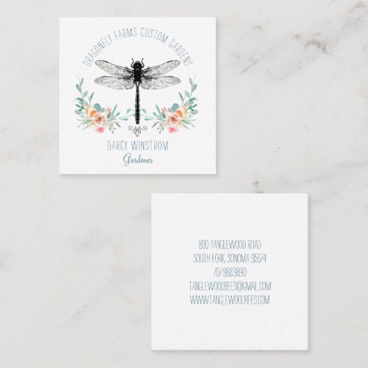 手描きトンボフローラガーデナースクエアブシン スクエア名刺 (正面/裏面)