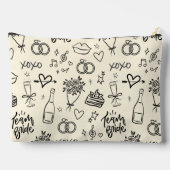 手描きドゥードルイエロー ブライダルシャワー アクセサリーポーチ (裏面)