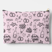 手描きドゥードル ピンク ブライダルシャワー アクセサリーポーチ (裏面)