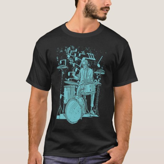 手描きドラムドラムミュージシャン音楽楽器 Tシャツ (正面)