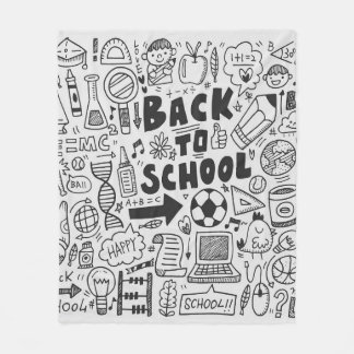 手描きドードルの学校要素 フリースブランケット