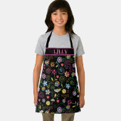 手描きドードルカラフルフローラ継ぎ目パターン エプロン (インサイチュ)