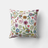 手描きドードルカラフルフローラ継ぎ目パターン クッション (裏面)