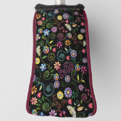 手描きドードルカラフルフローラ継ぎ目パターン ゴルフヘッドカバー (回転90)