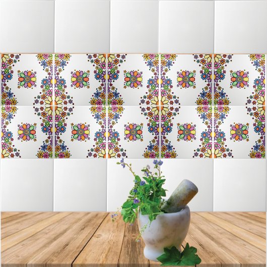 手描きドードルカラフルフローラ継ぎ目パターン タイル