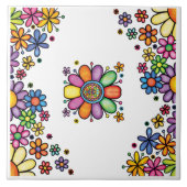 手描きドードルカラフルフローラ継ぎ目パターン タイル (正面)
