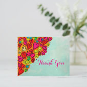 手描きドードルハートと花ありがとう ポストカード (スタンド正面)