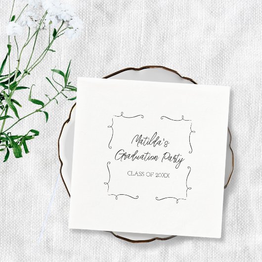 手描きドードルパーソナライズされた卒業会 スタンダードカクテルナプキン