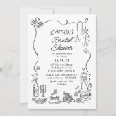 手描きドードルファンキーお洒落ブライダルシャワー 招待状 (正面)