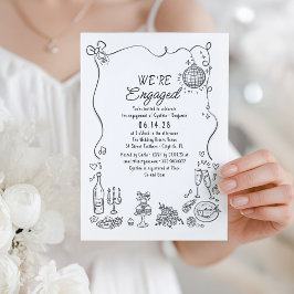 手描きドードルファンキーお洒落婚約パーティ 招待状