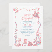 手描きドードルファンキーお洒落婚約パーティ 招待状 (正面/裏面)