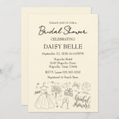 手描きドードルブライダルシャワー黄 招待状 (正面/裏面)