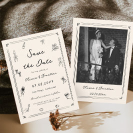 手描きドードル古いお金の結婚式の日付を保存 招待状