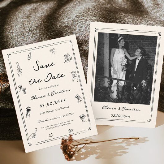 手描きドードル古いお金の結婚式の日付を保存 招待状