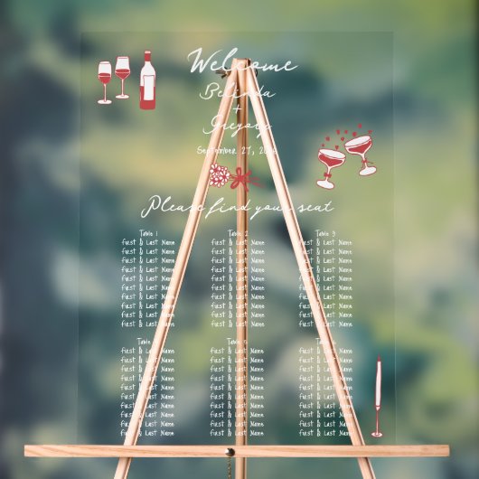 手描きドードル結婚ズ・マルーン座席表 アクリルサイン (ニュートラル)