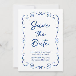 手描きドードル縁どウェディング日付を保存 招待状