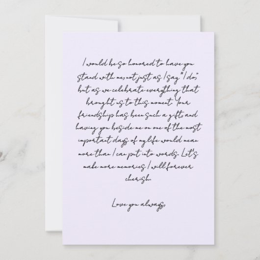 手描きドードル花嫁メイド提案紫 招待状 (裏面)