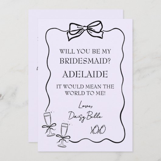 手描きドードル花嫁メイド提案紫 招待状 (正面/裏面)