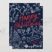 手描きネイビーのクリスマスカード シーズンカード (正面/裏面)