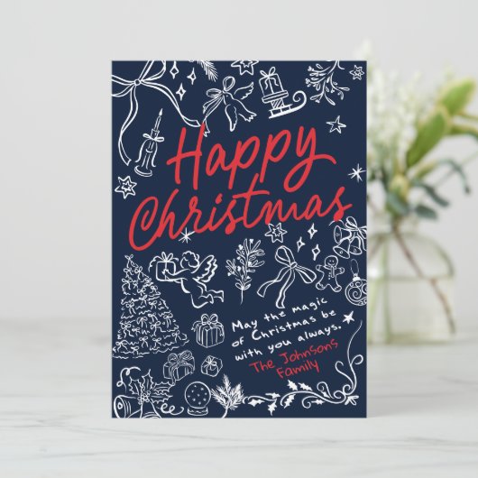 手描きネイビーのクリスマスカード シーズンカード (スタンド正面)