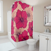 手描きハイビスカスフラワーヴィンテージ シャワーカーテン (インサイチュ)