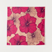 手描きハイビスカスフラワーヴィンテージ タペストリー (正面(横))