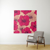 手描きハイビスカスフラワーヴィンテージ タペストリー (インサイチュ)