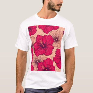 手描きハイビスカスフラワーヴィンテージ Tシャツ