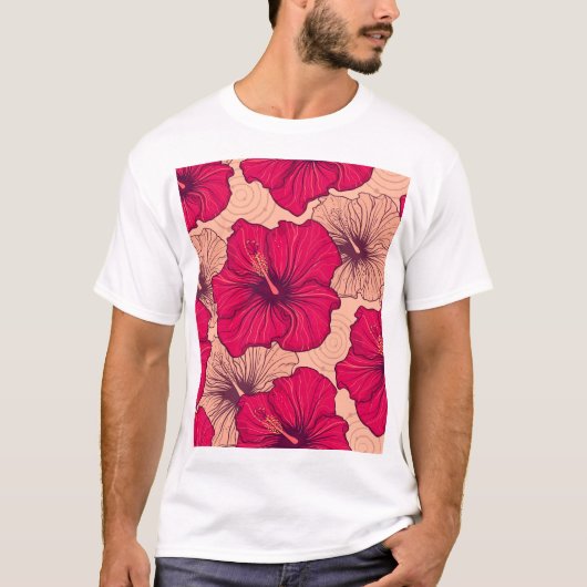 手描きハイビスカスフラワーヴィンテージ Tシャツ (正面)