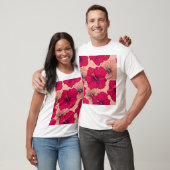 手描きハイビスカスフラワーヴィンテージ Tシャツ (ユニセックス)