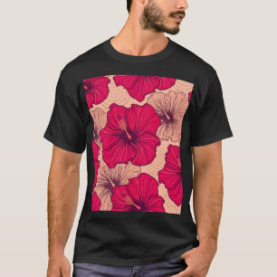 手描きハイビスカスフラワーヴィンテージ Tシャツ
