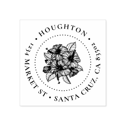 手描きハイビスカスラウンドファミリー差出人住所 ラバースタンプ (インプリント)