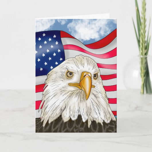 手描きハゲ・イーグルとアメリカ国旗の誕生日 カード (正面)