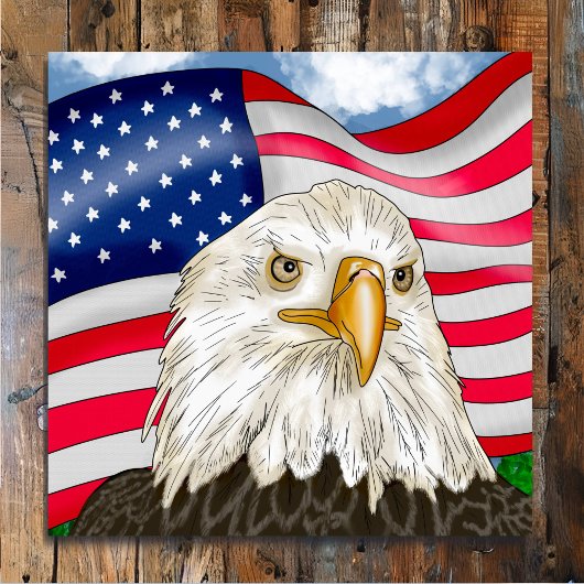 手描きハゲ・ワシとアメリカ国旗の愛国心 ポスター