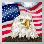 手描きハゲ・ワシとアメリカ国旗の愛国心 ポスター (正面)