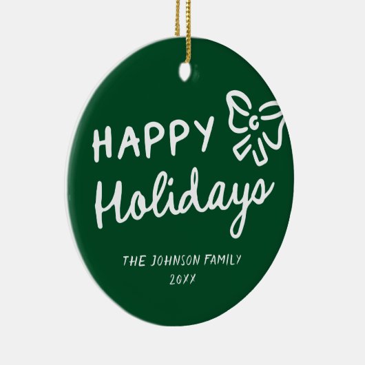 手描きハッピーホリデーズフォトクリスマス セラミックオーナメント (右)