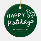 手描きハッピーホリデーズフォトクリスマス セラミックオーナメント (正面)