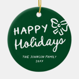 手描きハッピーホリデーズフォトクリスマス セラミックオーナメント