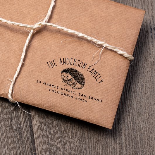 手描きハリネズミ |名前をカスタムすると差出人住所 ラバースタンプ