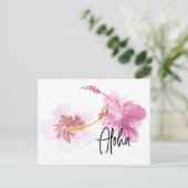 手描きハワイアンハイビスカスの花 ピンク ポストカード (スタンド正面)