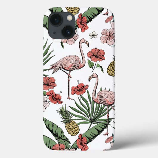 手描きハワイアンフラミンゴ柄 ホワイト Case-Mate iPhoneケース (裏面)