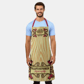 手描きハートウェルカムバナーウッドグレイン秋 エプロン (着用した状態)