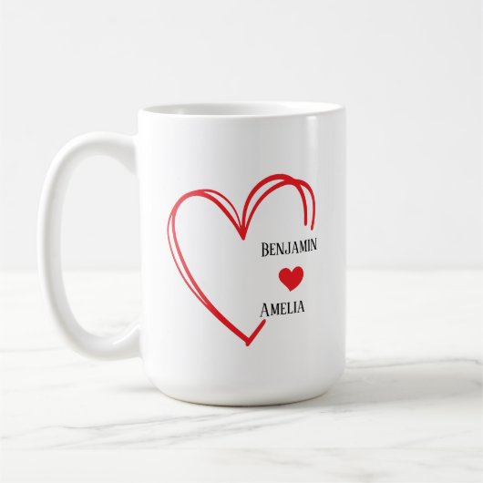 手描きハートカップルバレンタインデーマグ コーヒーマグカップ (左)